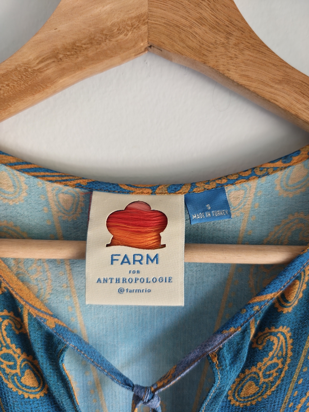 Farm Rio Teal and Coral Paisley Peasant Blouse Size S - Picture 2 of 11